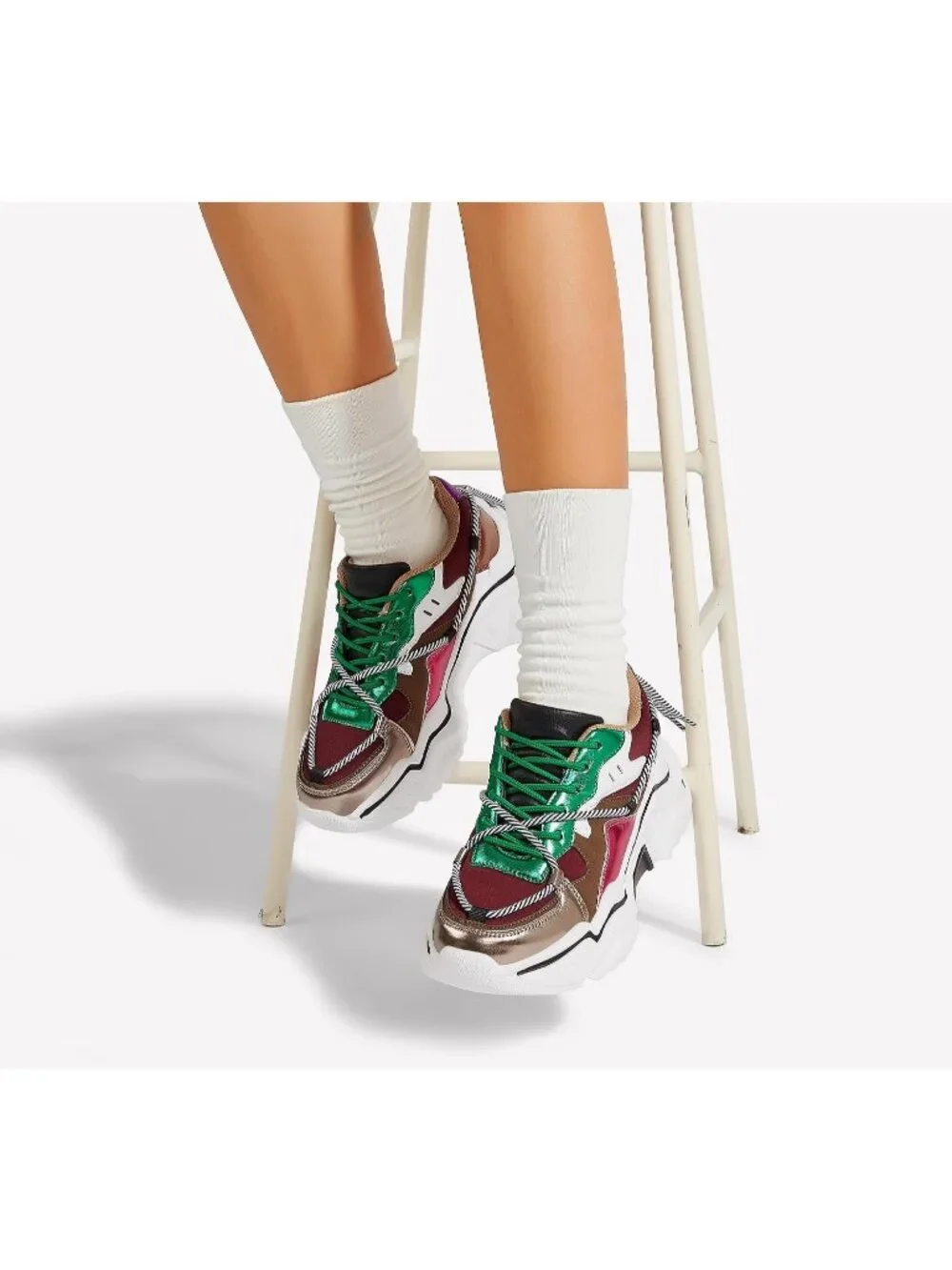 Women's Brown/Multi Colorful Stylish Platform Fashion Chunky Walking Sneaker_2